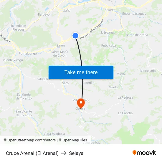 Cruce Arenal (El Arenal) to Selaya map