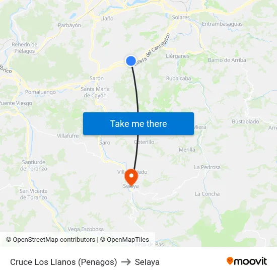 Cruce Los Llanos (Penagos) to Selaya map
