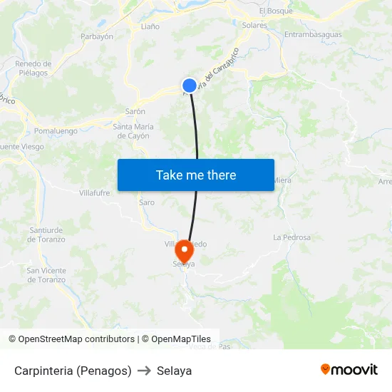 Carpinteria (Penagos) to Selaya map
