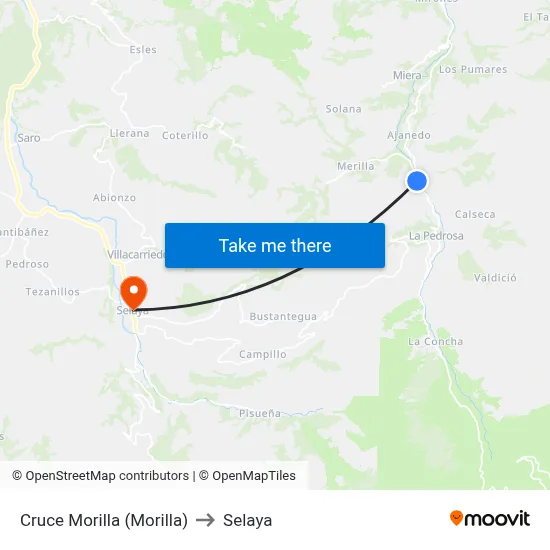 Cruce Morilla (Morilla) to Selaya map