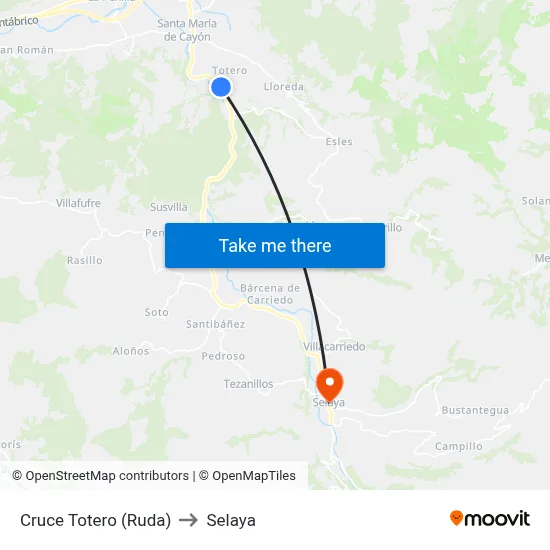 Cruce Totero (Ruda) to Selaya map