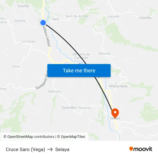 Cruce Saro (Vega) to Selaya map