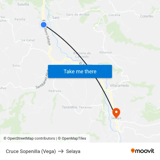 Cruce Sopenilla (Vega) to Selaya map