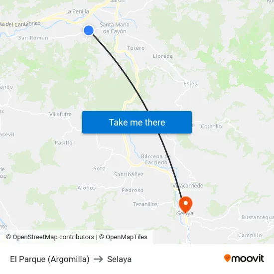 El Parque (Argomilla) to Selaya map