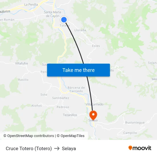 Cruce Totero (Totero) to Selaya map