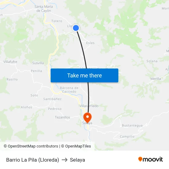 Barrio La Pila (Lloreda) to Selaya map