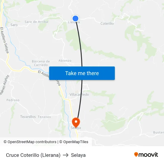 Cruce Coterillo (Llerana) to Selaya map