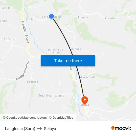 La Iglesia (Saro) to Selaya map