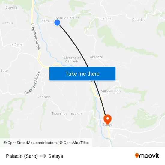 Palacio (Saro) to Selaya map