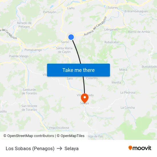 Los Sobaos (Penagos) to Selaya map