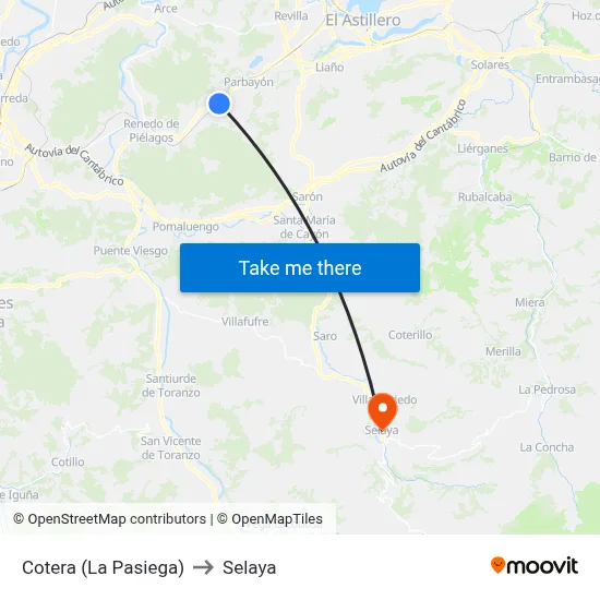 Cotera (La Pasiega) to Selaya map