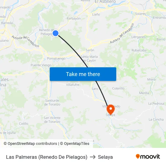Las Palmeras (Renedo De Pielagos) to Selaya map