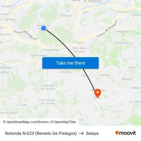 Rotonda N-623 (Renedo De Pielagos) to Selaya map
