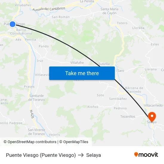 Puente Viesgo (Puente Viesgo) to Selaya map