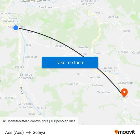 Aes (Aes) to Selaya map