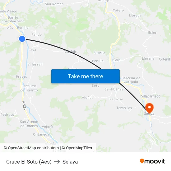 Cruce El Soto (Aes) to Selaya map