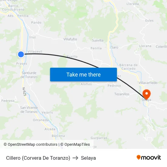 Cillero (Corvera De Toranzo) to Selaya map