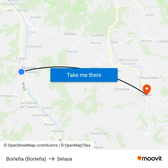 Borleña (Borleña) to Selaya map