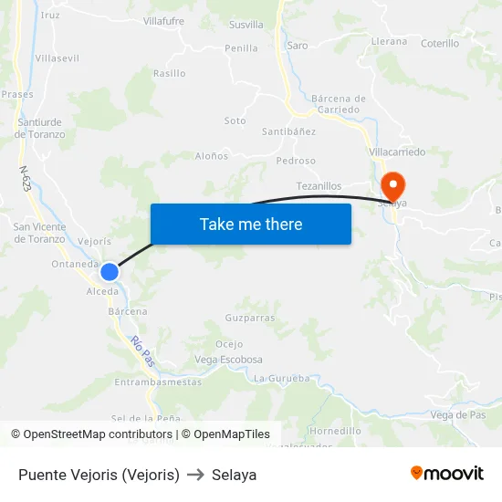 Puente Vejoris (Vejoris) to Selaya map