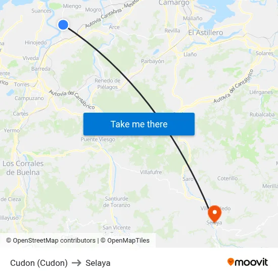 Cudon (Cudon) to Selaya map