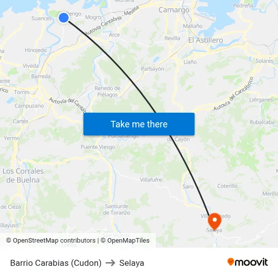 Barrio Carabias (Cudon) to Selaya map