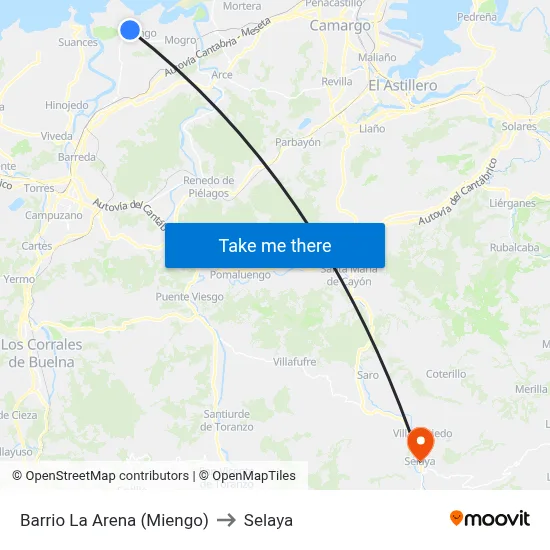 Barrio La Arena (Miengo) to Selaya map