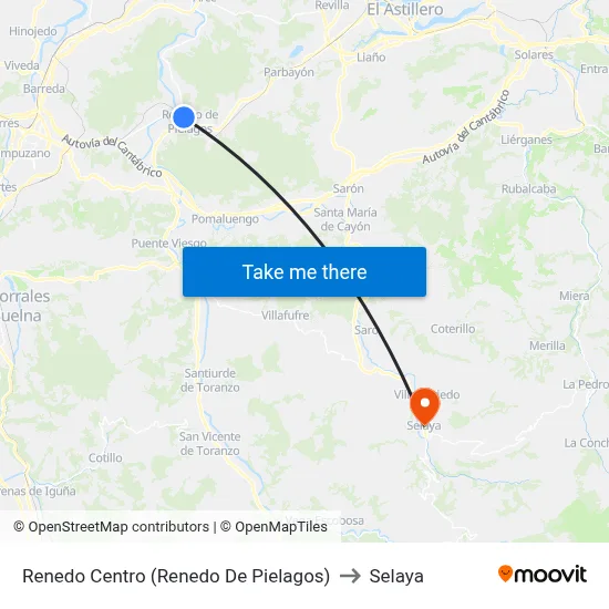 Renedo Centro (Renedo De Pielagos) to Selaya map
