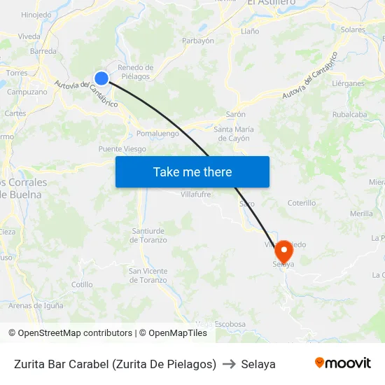 Zurita Bar Carabel (Zurita De Pielagos) to Selaya map