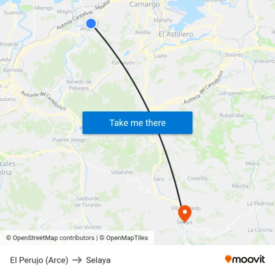 El Perujo (Arce) to Selaya map