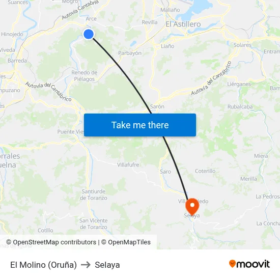 El Molino (Oruña) to Selaya map