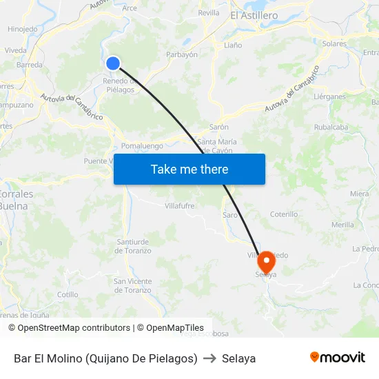 Bar El Molino (Quijano De Pielagos) to Selaya map