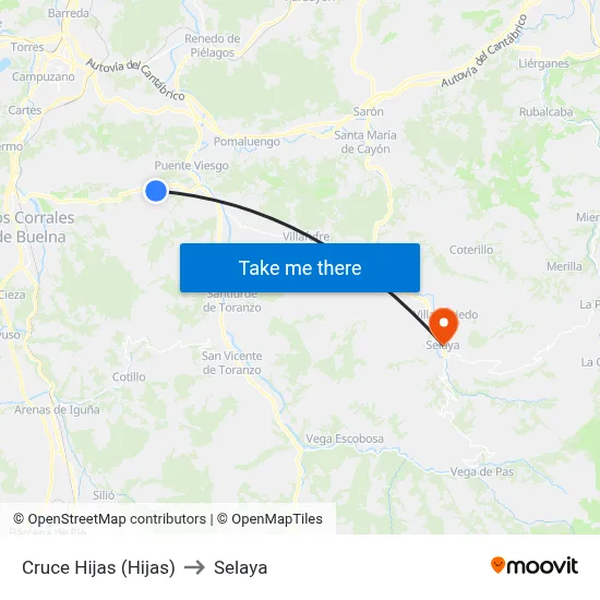 Cruce Hijas (Hijas) to Selaya map