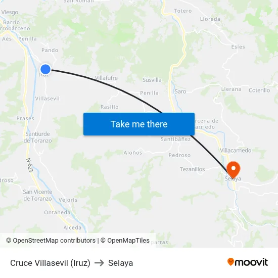 Cruce Villasevil (Iruz) to Selaya map