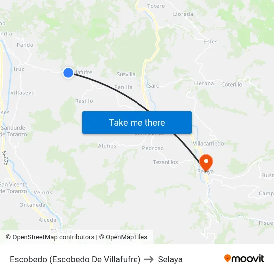 Escobedo (Escobedo De Villafufre) to Selaya map