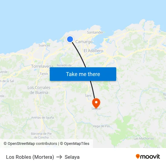 Los Robles (Mortera) to Selaya map