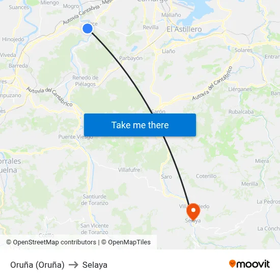 Oruña (Oruña) to Selaya map