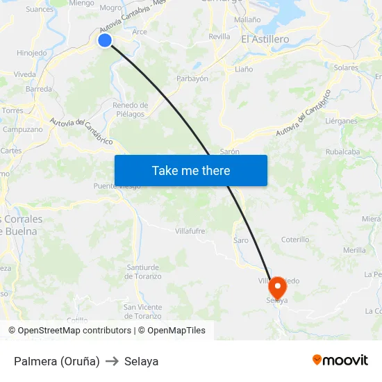 Palmera (Oruña) to Selaya map