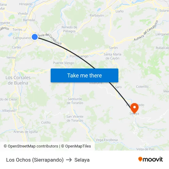 Los Ochos (Sierrapando) to Selaya map