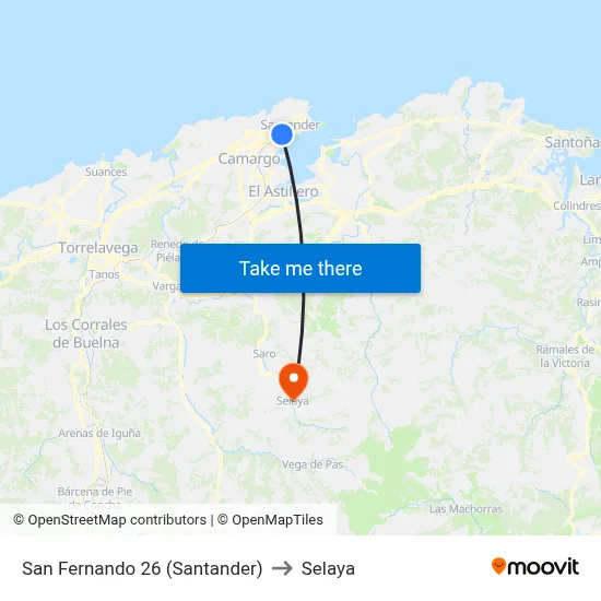 San Fernando 26 (Santander) to Selaya map