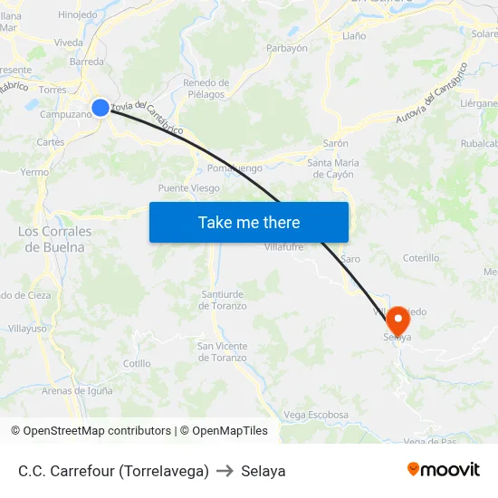 C.C. Carrefour (Torrelavega) to Selaya map