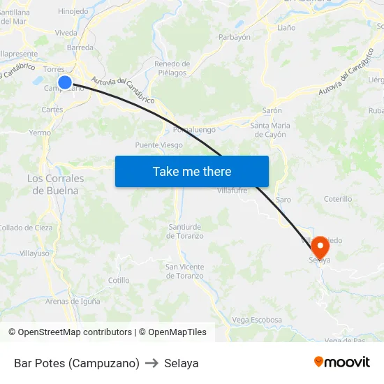 Bar Potes (Campuzano) to Selaya map