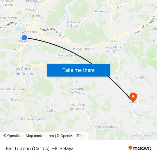 Bar Torreon (Cartes) to Selaya map