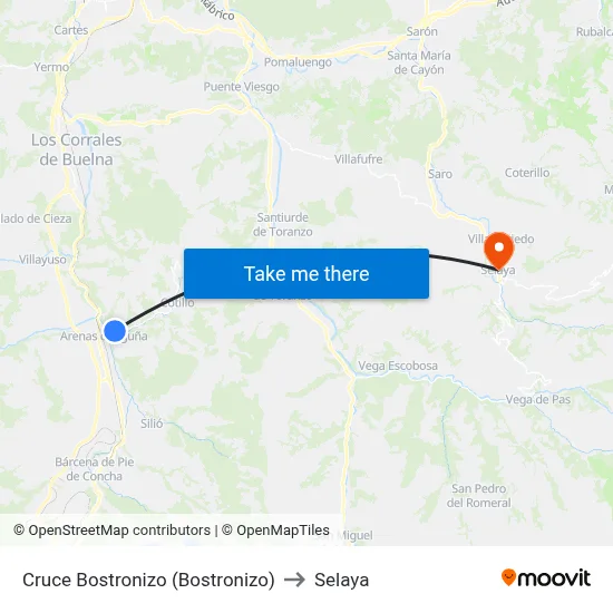 Cruce Bostronizo (Bostronizo) to Selaya map