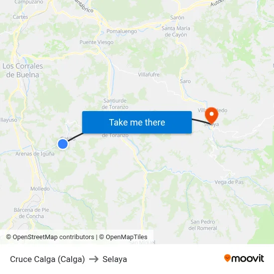 Cruce Calga (Calga) to Selaya map