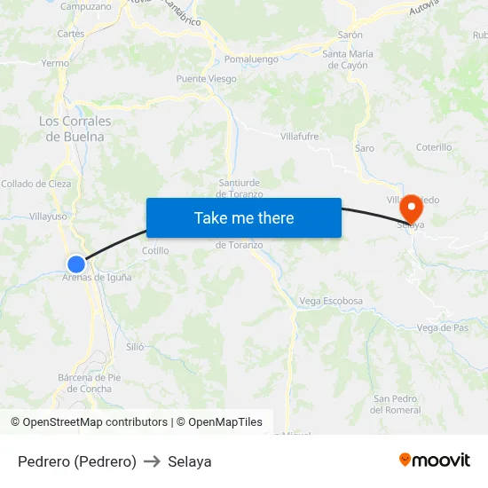 Pedrero (Pedrero) to Selaya map