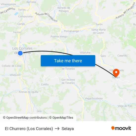 El Churrero (Los Corrales) to Selaya map