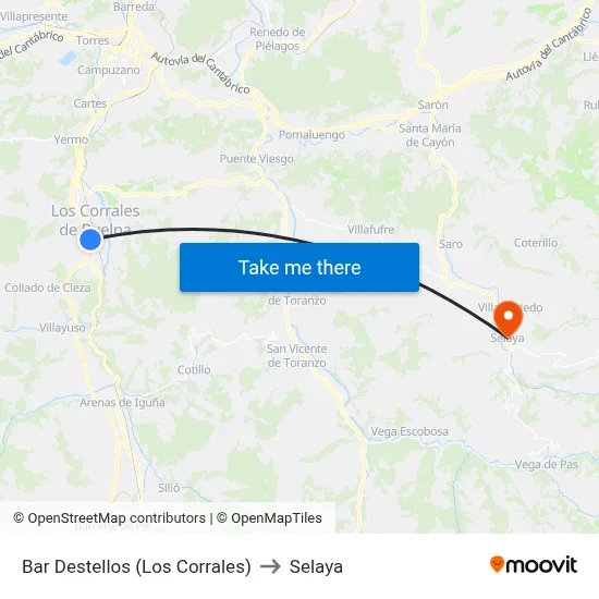 Bar Destellos (Los Corrales) to Selaya map