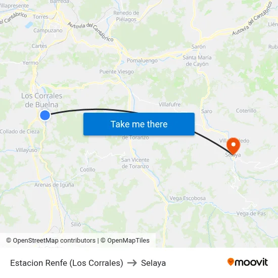 Estacion Renfe (Los Corrales) to Selaya map