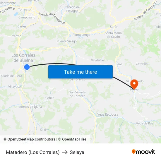 Matadero (Los Corrales) to Selaya map