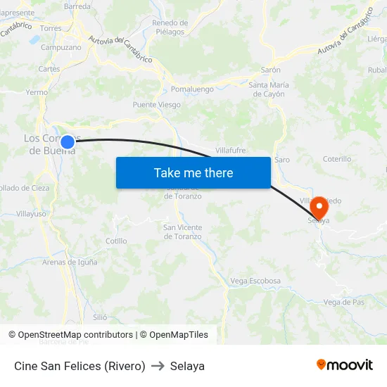 Cine San Felices (Rivero) to Selaya map
